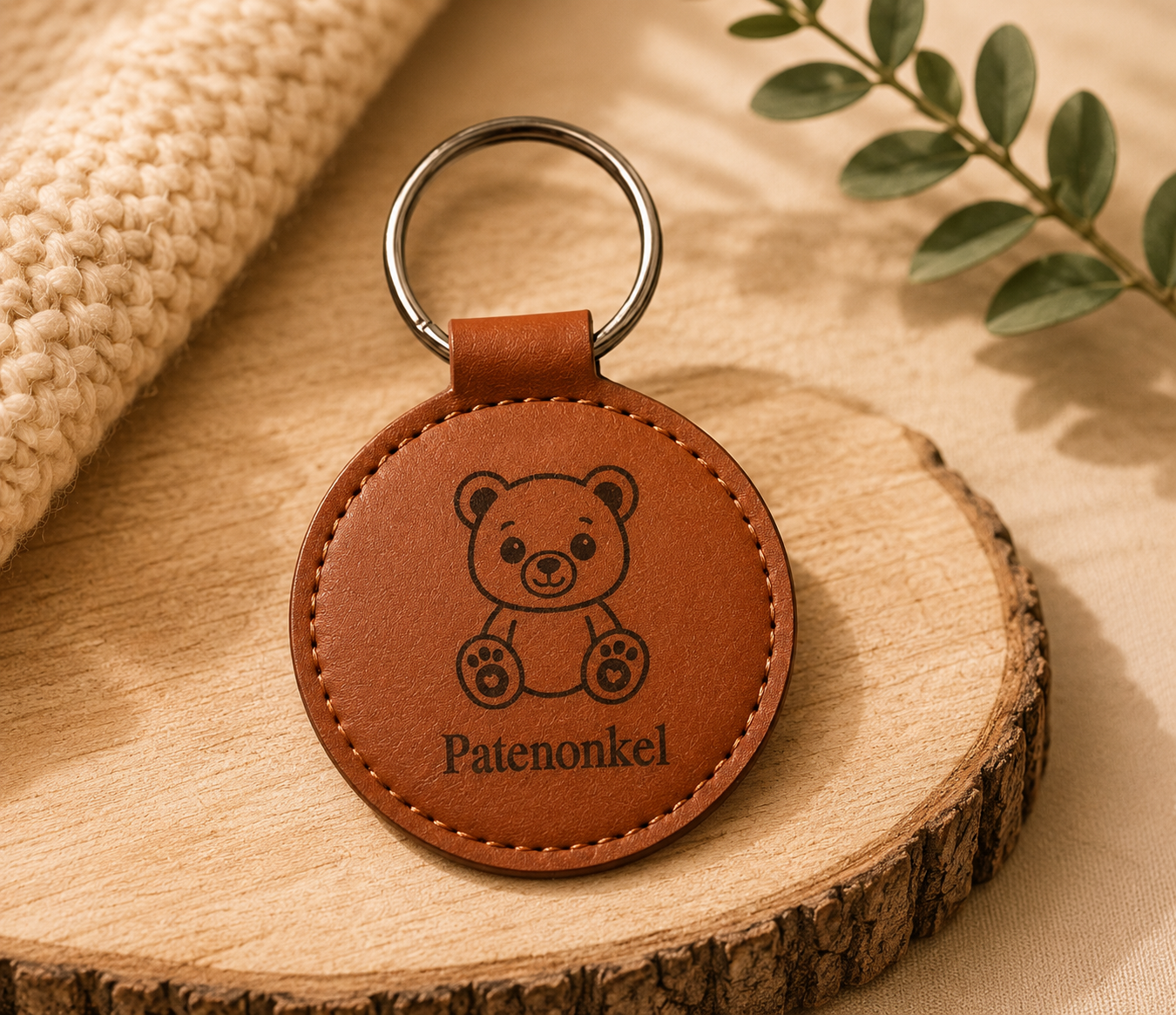 Lederanhänger mit Bärenmotiv und Gravur 'Patenonkel'