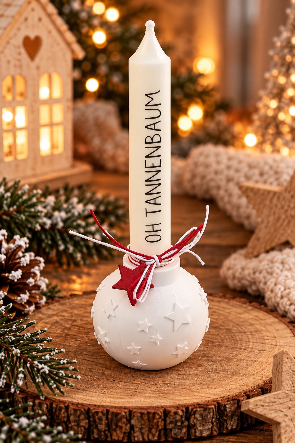 Kugel-Kerzenhalter mit Sternen und Kerze 'Oh Tannenbaum'